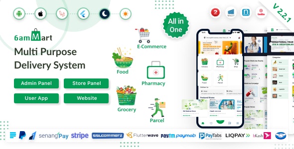 6amMart – Multivendor Food, Grocery, eCommerce, Parcel, Pharmacy delivery app with Admin & Website v2.2.1