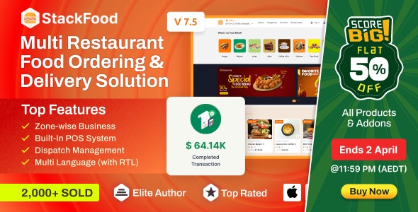StackFood  Nulled 7.5- Multi Restaurant Food Delivery App with Laravel Admin and Restaurant Panel